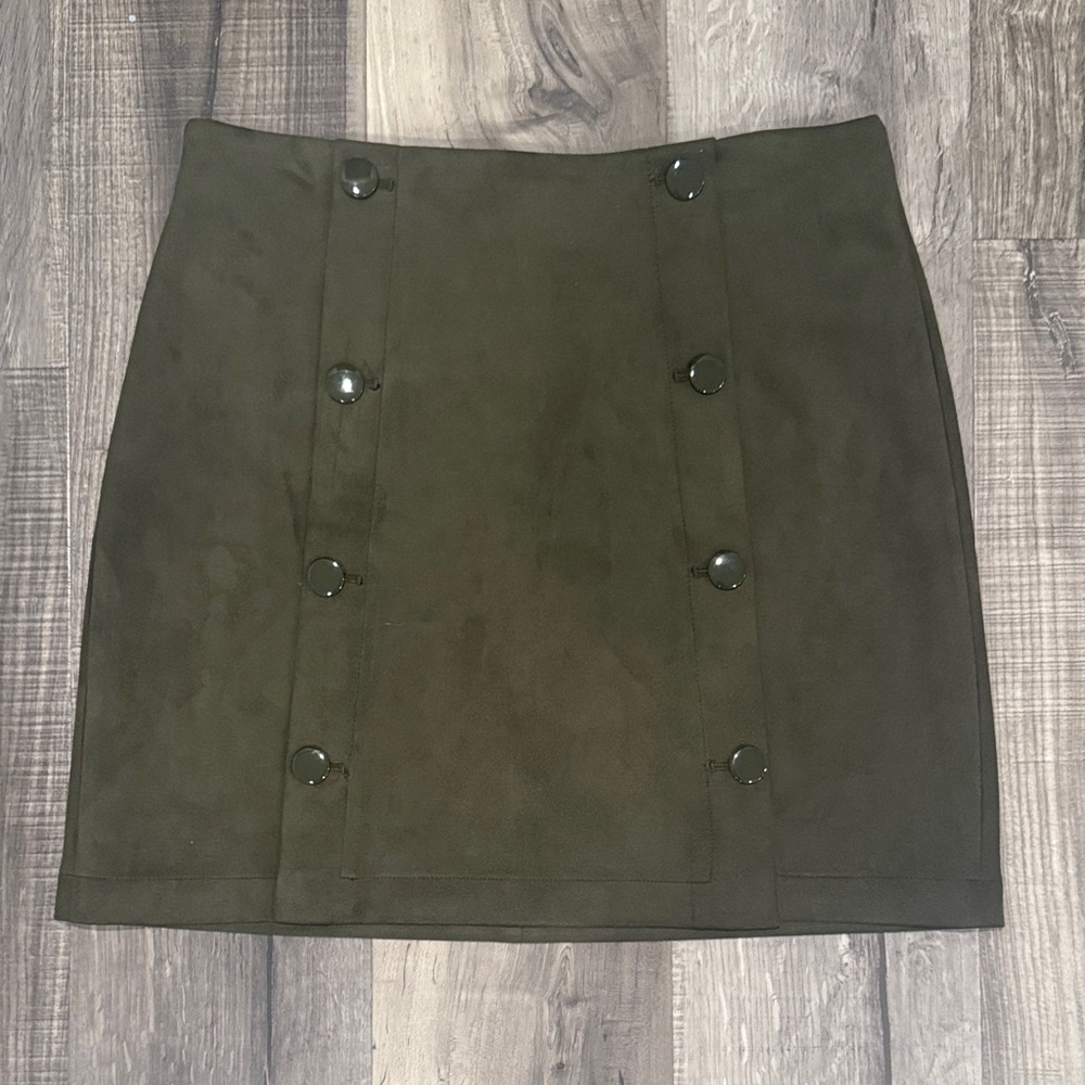 LOFT Dark Green Double-Breasted Mini Skirt